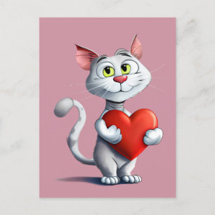 Carte Postale Funny Tomcat tenir un grand coeur