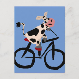 Carte Postale Funny Vache équitation Bicyclette Art