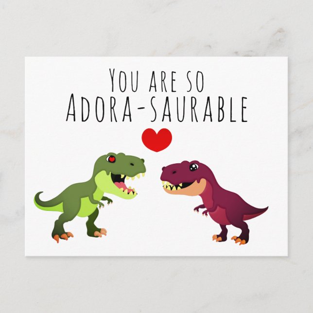Carte Postale Funny White Kawaii Dinosaur Pun Valentines (Devant)