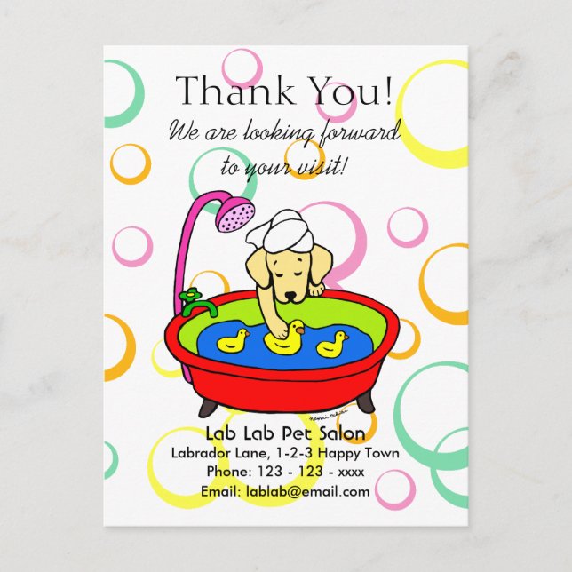 Carte Postale Funny Yellow Lab Cartoon salon pour animaux de com (Devant)