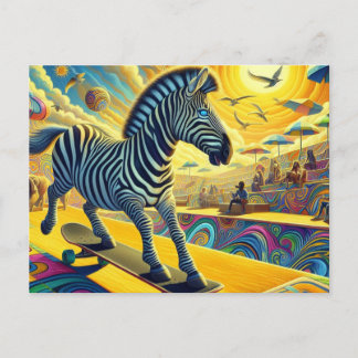 Carte Postale Funny Zebra Skateboard