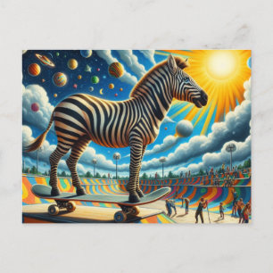 Carte Postale Funny Zebra Skateboard Surreal coloré
