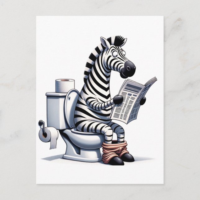 Carte Postale Funny Zebra sur Toilet Lecture journal (Devant)
