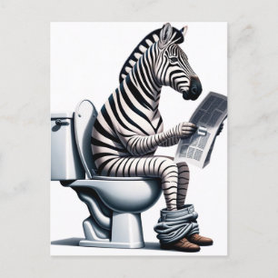 Carte Postale Funny Zebra sur Toilet Lecture journal