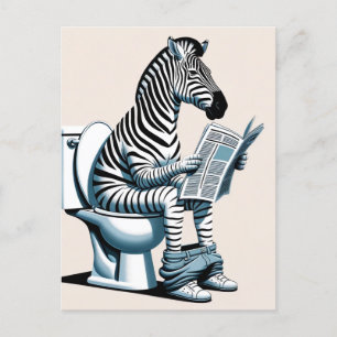 Carte Postale Funny Zebra sur Toilet Lecture journal