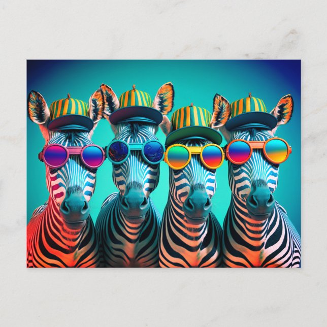 Carte Postale Funny Zebras mignon Zoo Animaux Fête Casquettes Lu (Devant)