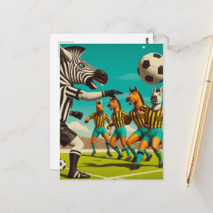 Carte Postale Funny Zèbre et Jeu de Football Cheval