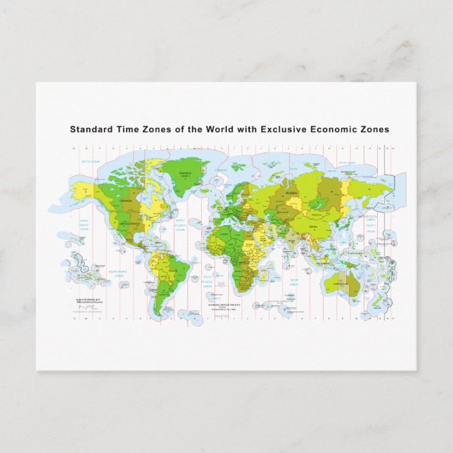 Carte Postale Fuseaux horaires standard du monde et zones économ (Devant)