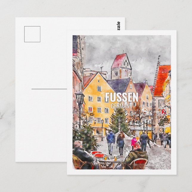 Carte Postale Fussen Allemagne Fameux Travel Place Aquarelle (Devant / Derrière)