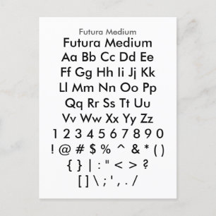 Carte Postale Futura Medium - Feuille d'échantillonnage de polic
