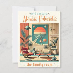Carte Postale Futuriste atomique Floride Espace Age Chambre Fami