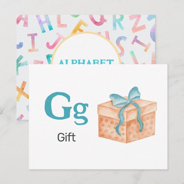 Carte Postale G est pour le cadeau - Alphabet Flash Card (Devant / Derrière)