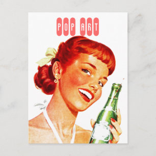 Carte postale Gal chic rétro avec soda PUN FUN Pop