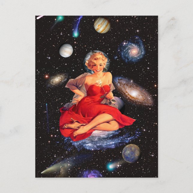 Carte Postale galaxie surréelle vintage belle femme collage art (Devant)