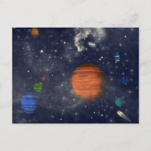Carte Postale Galaxies avec étoiles et planètes dans l'espace