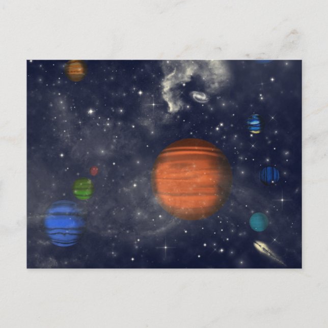 Carte Postale Galaxies avec étoiles et planètes dans l'espace (Devant)