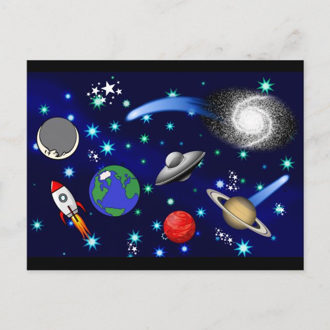 Carte Postale Galaxy Universe - Planètes, Étoiles, Comètes, Rock (Devant)