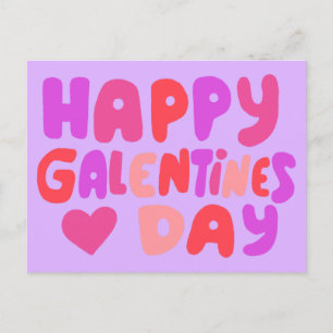 Carte Postale Galentines Jour Bulles Lettres rose Curvy Retro