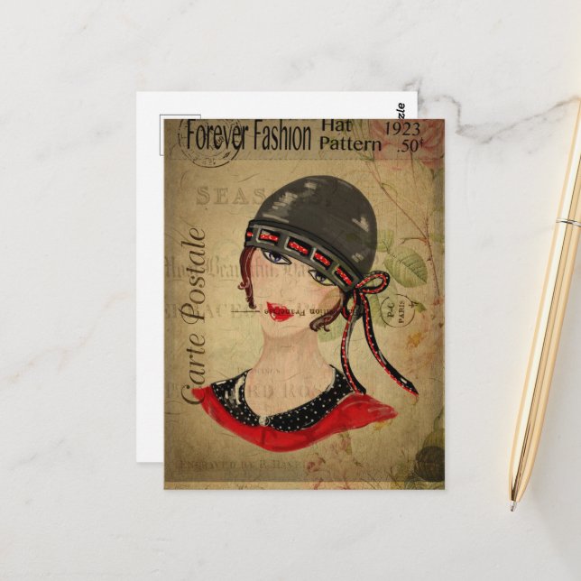 Carte Postale Galerie Art Déco Girl (Devant/Arrière en situation)