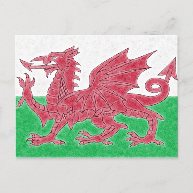 Carte Postale Gallois Dragon couleur crayon Drapeau de l'effet P (Devant)