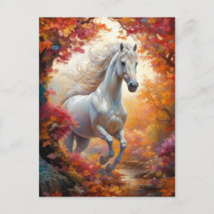 Carte Postale Galloping de Cheval Blanc Sauvage à l'automne