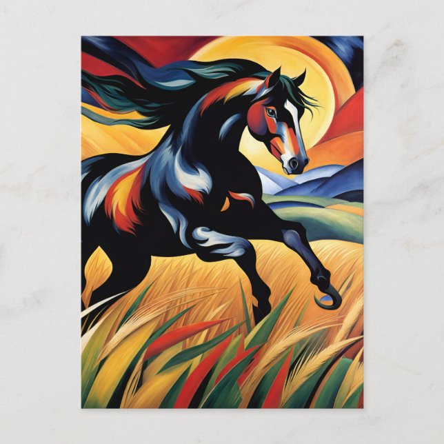 Carte Postale Galloping de chevaux dans un champ de blé (Devant)