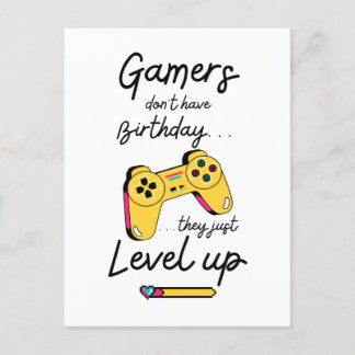 Carte Postale "Gamers Level Up Birthday Card Design"