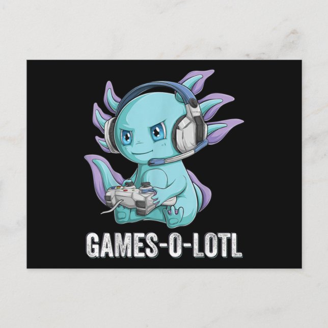 Carte Postale Gamesolotl Axolotl Vidéo Gamer Kawaii Anime garçon (Devant)