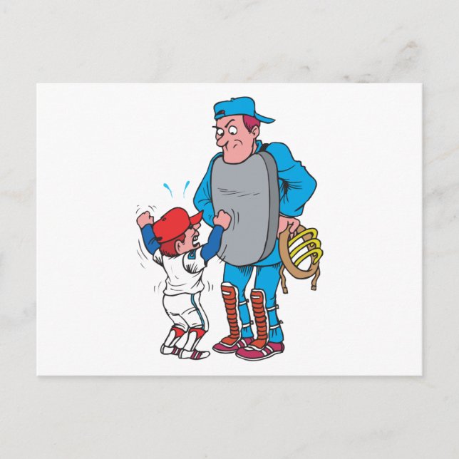 Carte Postale gamin de baseball se disputant avec l'arbitre (Devant)