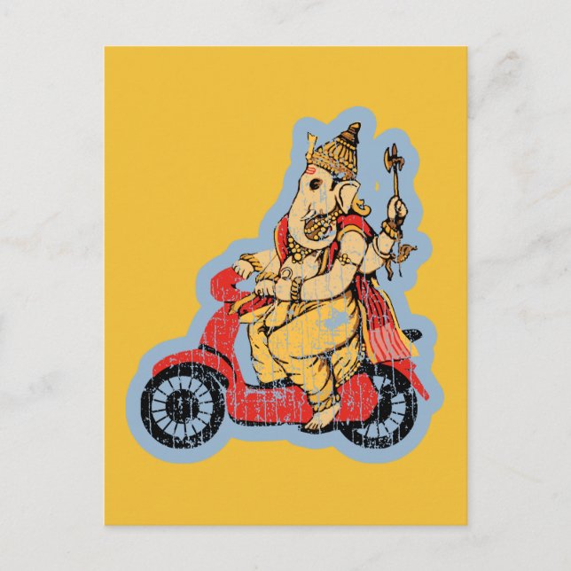 Carte Postale Ganesha chevauchant un scooter (Devant)