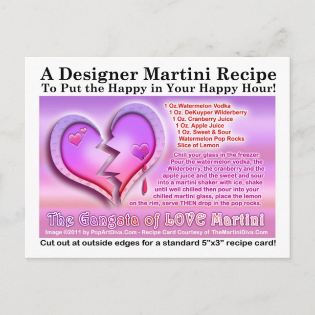Carte Postale Gangsta of Love Valentines Day Martini Recette Car (Devant)