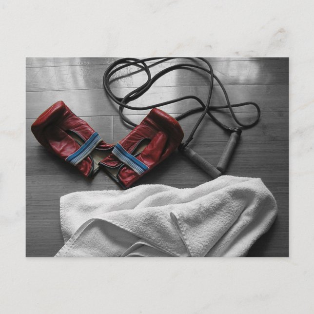 Carte Postale Gants de boxe et entraînement de gym (Devant)