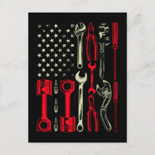 Carte Postale Garage de Mécanicien Patriotique Américain USA