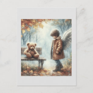 Carte Postale Garçon angélique avec ours en peluche