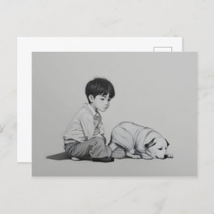 Carte Postale Garçon avec art chien