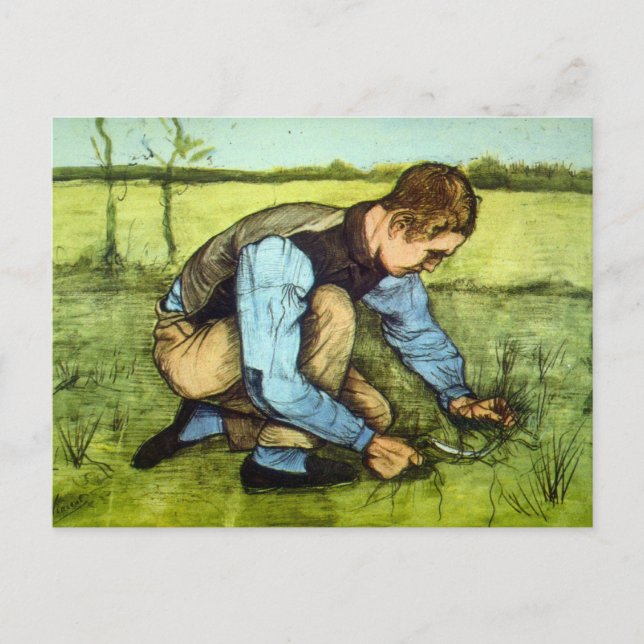 Carte Postale Garçon coupant l'herbe avec la faucille par Vincen (Devant)