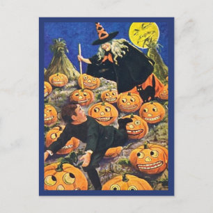 Carte Postale Garçon Courir De Sorcière - Halloween Vintage