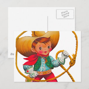 Carte Postale Garçon Cowboy Rétro Enfant Mignon Western