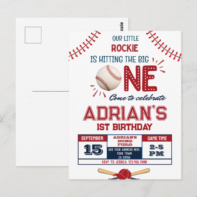Carte Postale Garçon de 1 an fan de baseball (Devant / Derrière)