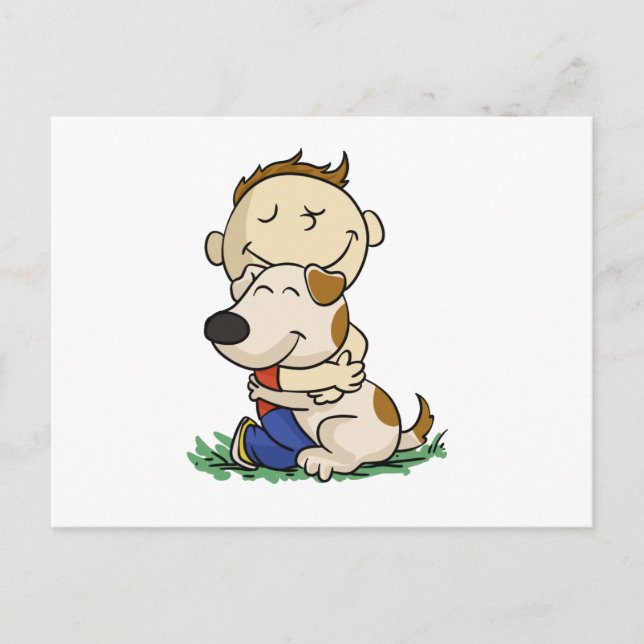 Carte Postale Garçon embrassant son chien avec amour| choisir la (Devant)