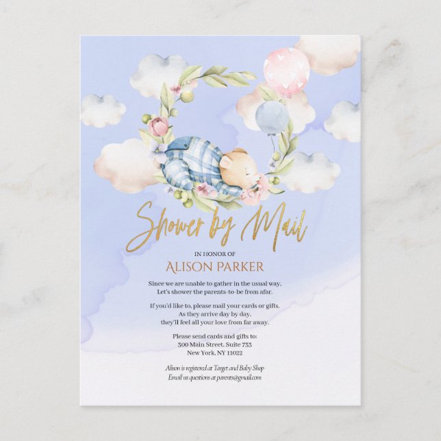 Carte Postale Garçon Teddy Ours mignon Baby shower Woodland Par  (Devant)