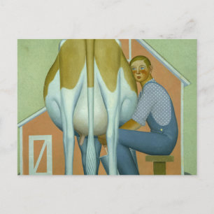Carte Postale Garçon trayant une vache, 1932 par Grant Wood