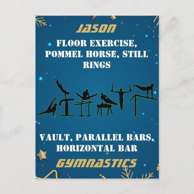 Carte Postale Garçons Blue Gold Gymnastique d'hiver Personnalisé (Devant)