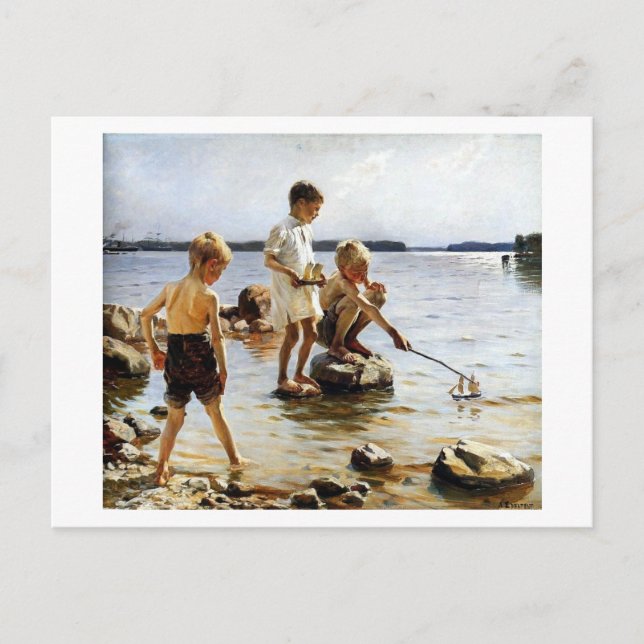 Carte Postale Garçons jouant à la plage (Devant)
