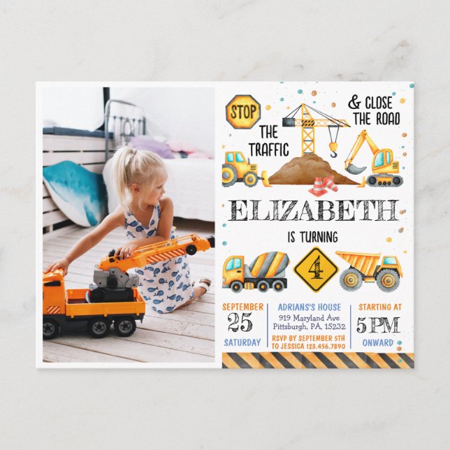 Carte Postale Garçons mignon Anniversaire de enfant de construct (Devant)
