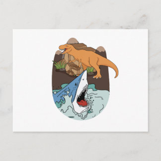 Carte Postale Garçons Requin Et Dinosaure