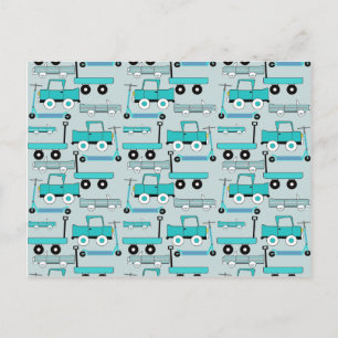 Carte Postale Garçons Roues Bleues Rétro Trottinettes Voitures C