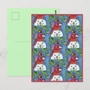 CARTE POSTALE GARDE CARDINAL SNOWMAN, CUTE NOËL REDBIRD