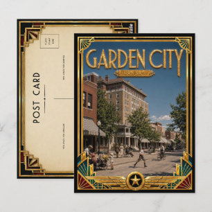 Carte Postale Garden City Kansas Art Déco Vintage de l'Âge d'Or