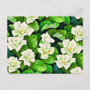 Carte Postale Gardenias blanches et Feuilles verts de Jade